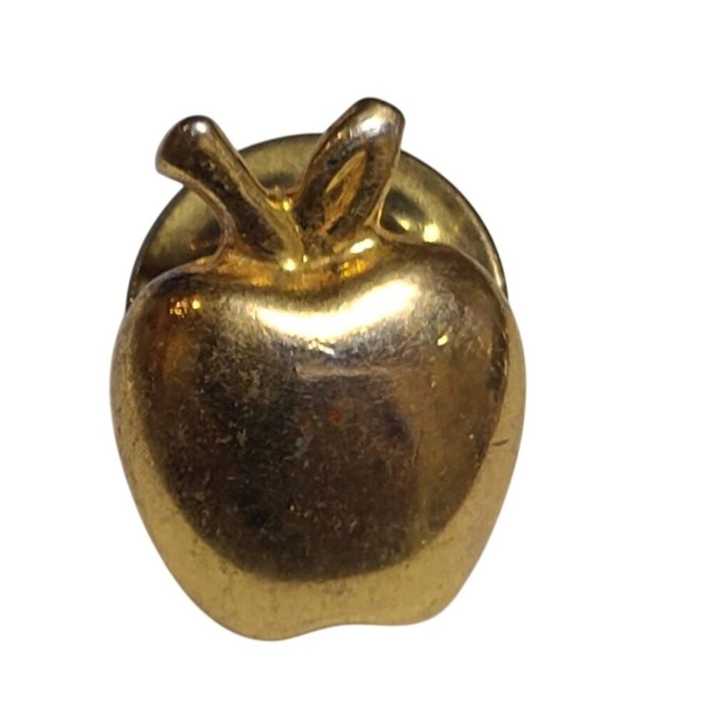 Vintage Gold Tone Apple Lapel Pin Teacher Appreciation Tie Tack Jewelry - Picture 1 of 5